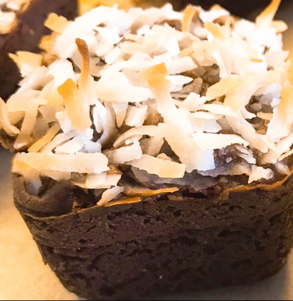 The Brownie Channel | German Chocolate Bailey Irish Cream Infused Toasted Coconut Topped